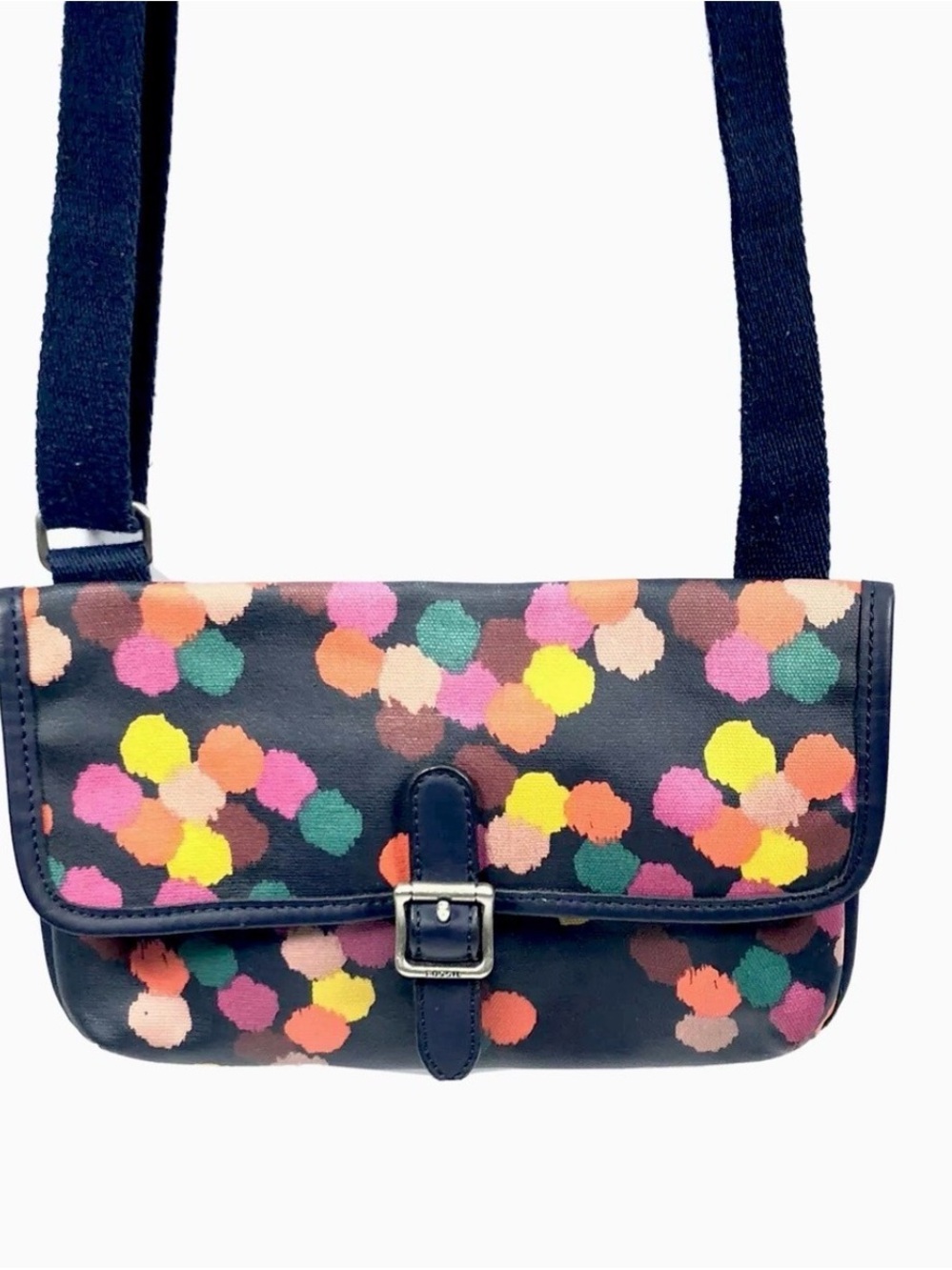 Fossil Navy Crossbody with Multicolor Dot Print